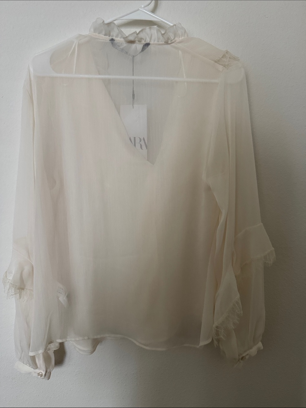 Zara white Ruffle Sheer Blouse - Picture 5 of 5